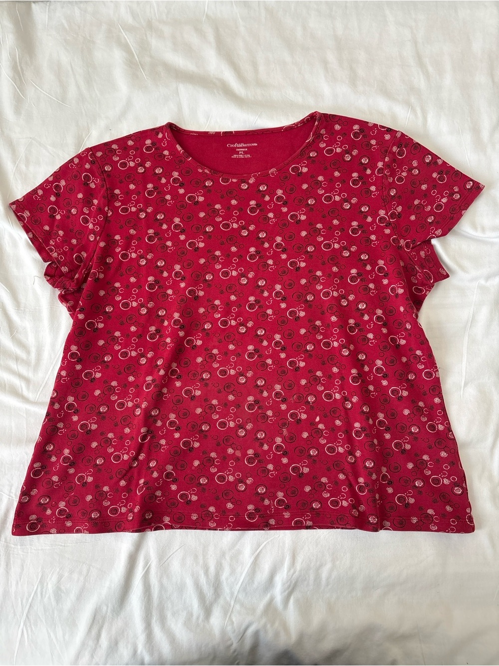 croft & barrow Red Short Sleeve Crewneck Tee with Bubble Print